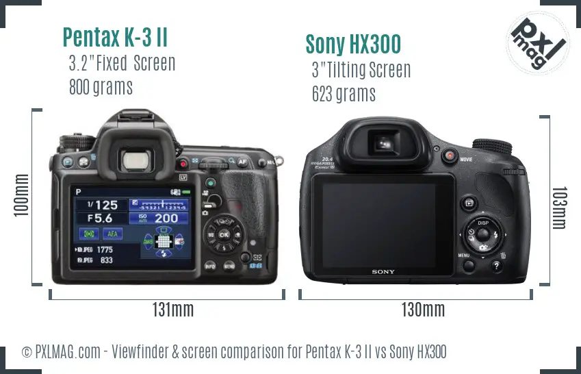 Pentax K-3 II vs Sony HX300 Screen and Viewfinder comparison