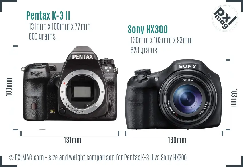 Pentax K-3 II vs Sony HX300 size comparison