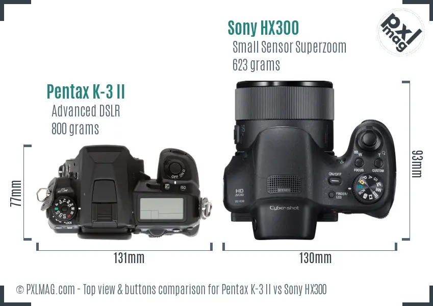 Pentax K-3 II vs Sony HX300 top view buttons comparison