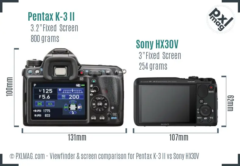 Pentax K-3 II vs Sony HX30V Screen and Viewfinder comparison