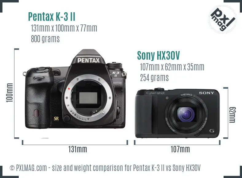 Pentax K-3 II vs Sony HX30V size comparison