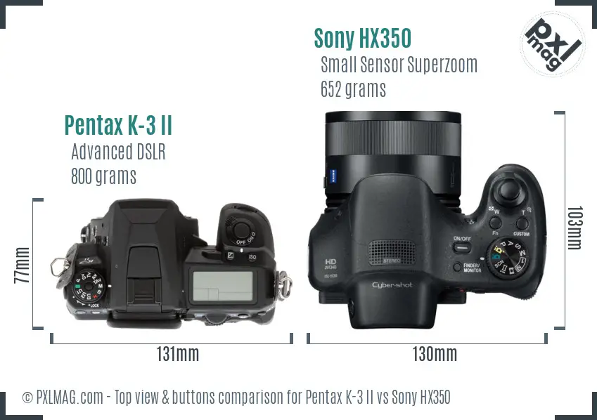 Pentax K-3 II vs Sony HX350 top view buttons comparison Pentax K-3 II vs Sony HX350 top view buttons comparison