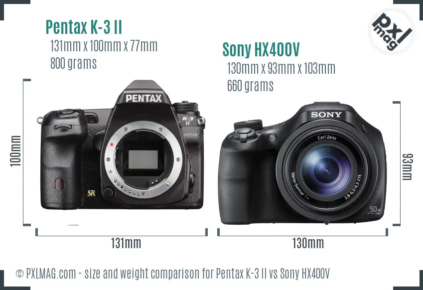 Pentax K-3 II vs Sony HX400V size comparison