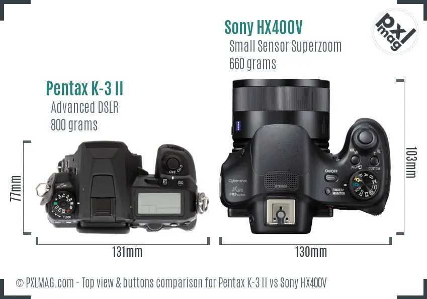 Pentax K-3 II vs Sony HX400V top view buttons comparison