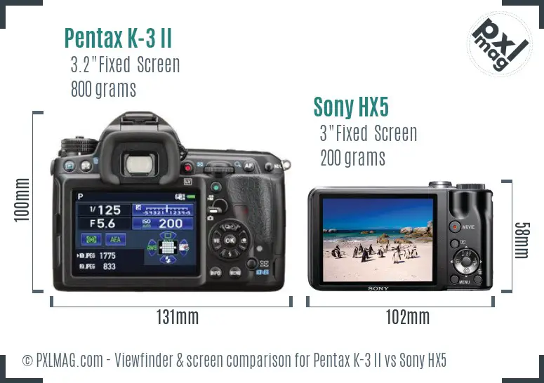 Pentax K-3 II vs Sony HX5 Screen and Viewfinder comparison Pentax K-3 II vs Sony HX5 Screen and Viewfinder comparison