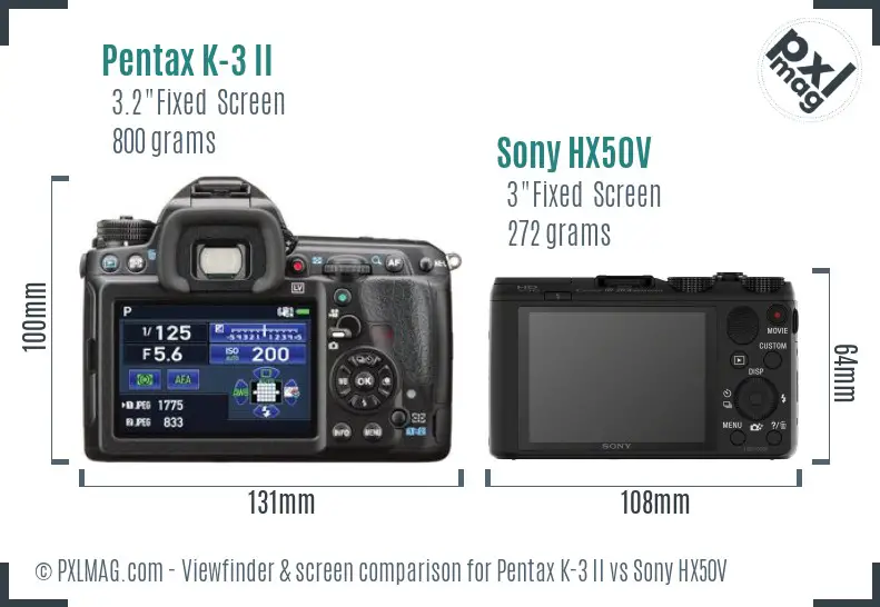 Pentax K-3 II vs Sony HX50V Screen and Viewfinder comparison