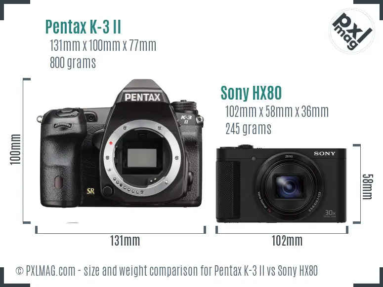 Pentax K-3 II vs Sony HX80 size comparison