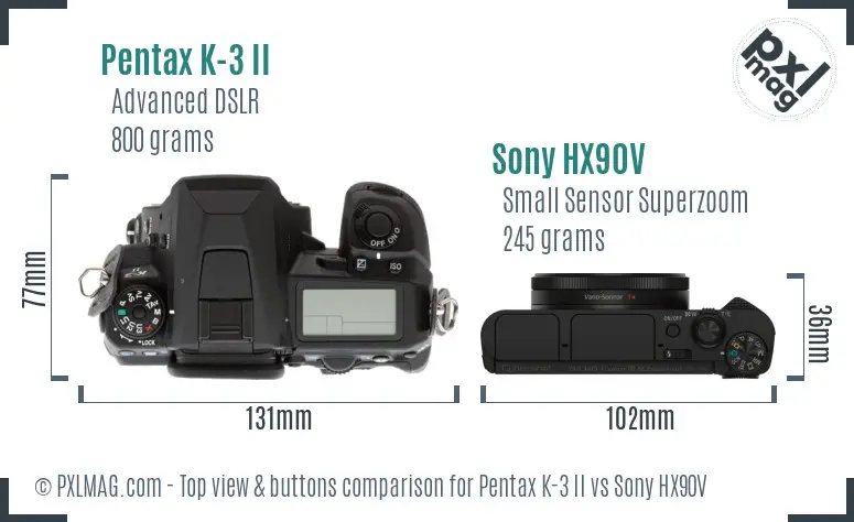 Pentax K-3 II vs Sony HX90V top view buttons comparison