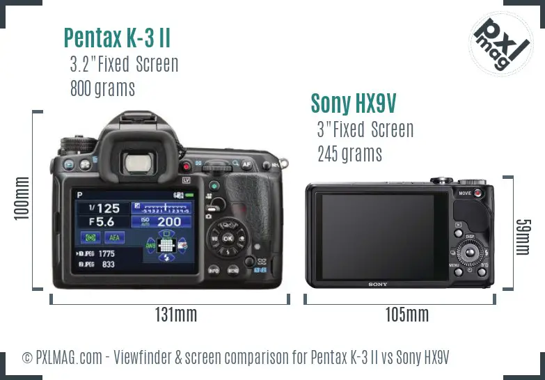 Pentax K-3 II vs Sony HX9V Screen and Viewfinder comparison