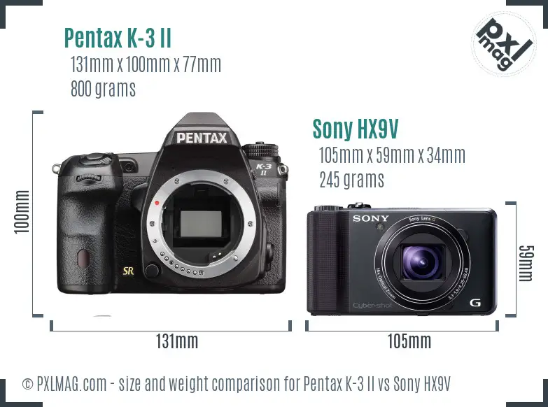 Pentax K-3 II vs Sony HX9V size comparison