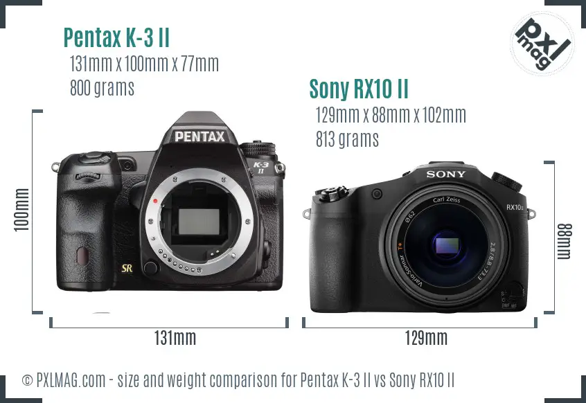 Pentax K-3 II vs Sony RX10 II size comparison