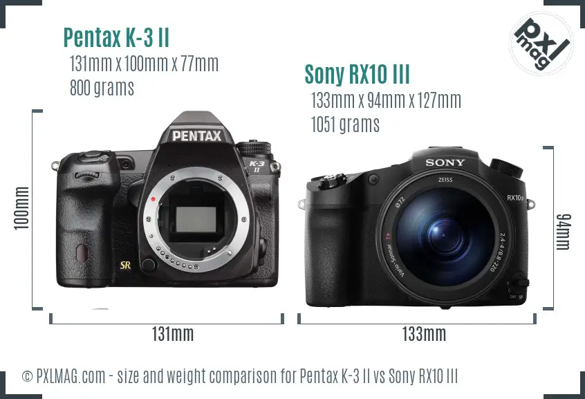 Pentax K-3 II vs Sony RX10 III size comparison