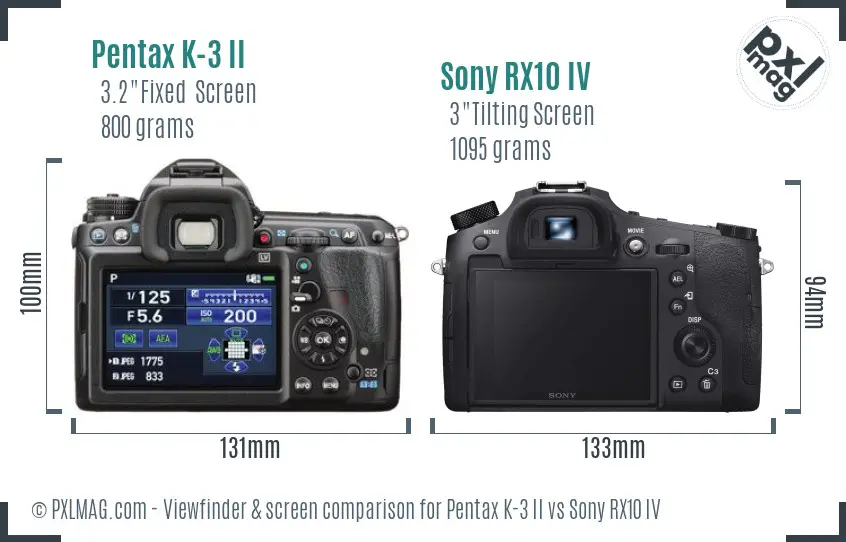 Pentax K-3 II vs Sony RX10 IV Screen and Viewfinder comparison