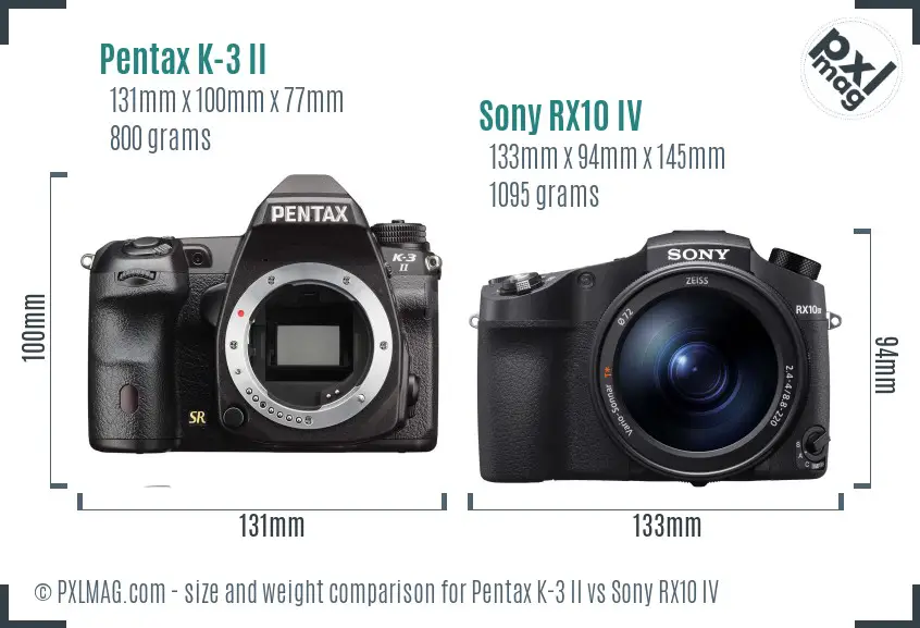 Pentax K-3 II vs Sony RX10 IV size comparison