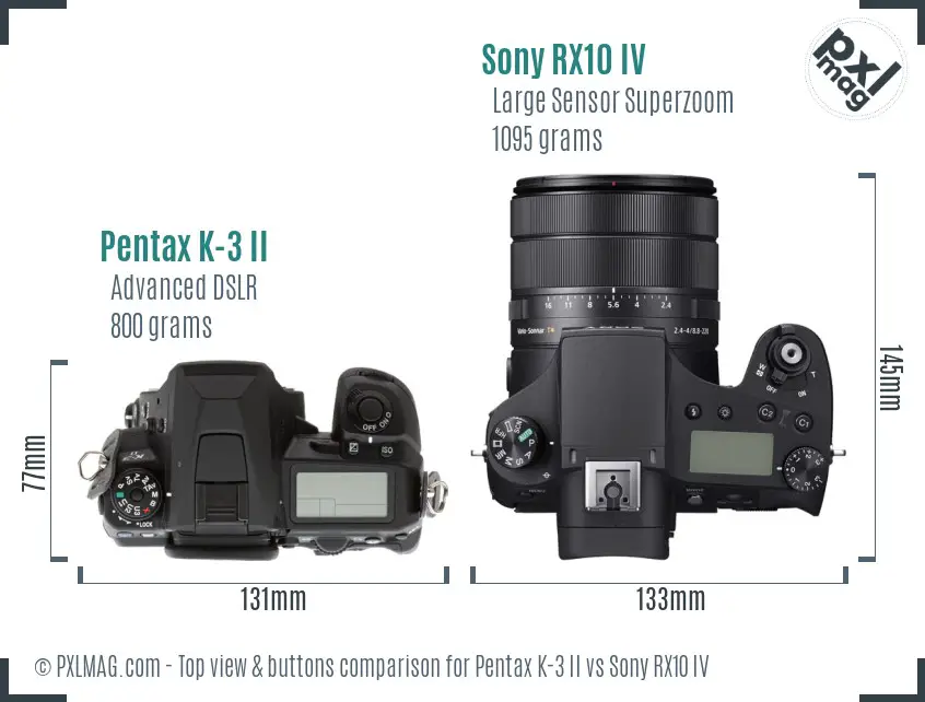 Pentax K-3 II vs Sony RX10 IV top view buttons comparison