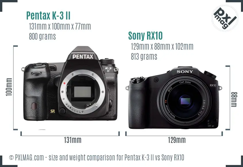 Pentax K-3 II vs Sony RX10 size comparison