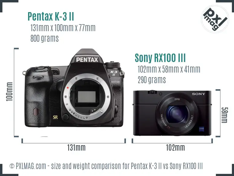 Pentax K-3 II vs Sony RX100 III size comparison Pentax K-3 II vs Sony RX100 III size comparison