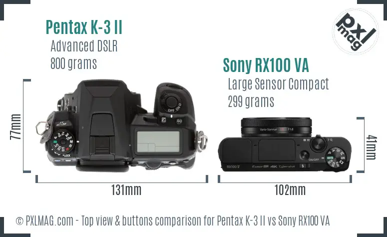 Pentax K-3 II vs Sony RX100 VA top view buttons comparison