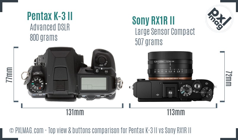 Pentax K-3 II vs Sony RX1R II top view buttons comparison