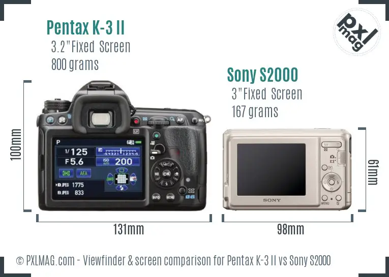 Pentax K-3 II vs Sony S2000 Screen and Viewfinder comparison