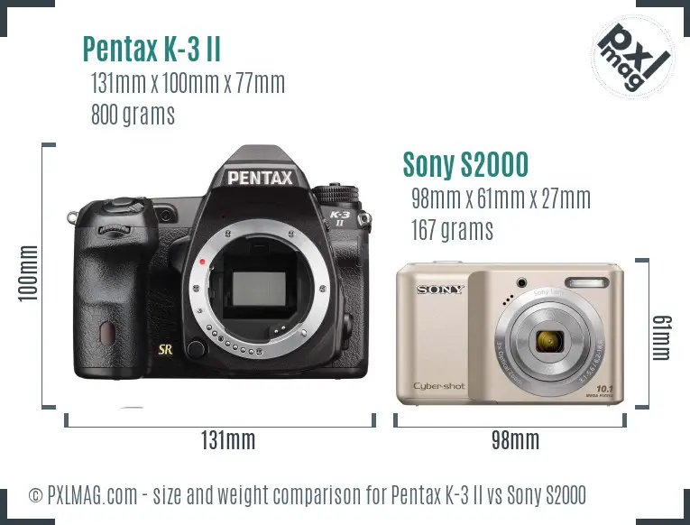 Pentax K-3 II vs Sony S2000 size comparison