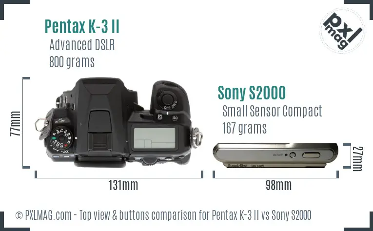 Pentax K-3 II vs Sony S2000 top view buttons comparison