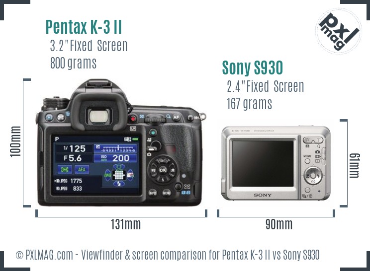 Pentax K-3 II vs Sony S930 Screen and Viewfinder comparison