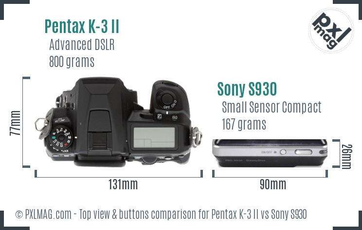 Pentax K-3 II vs Sony S930 top view buttons comparison