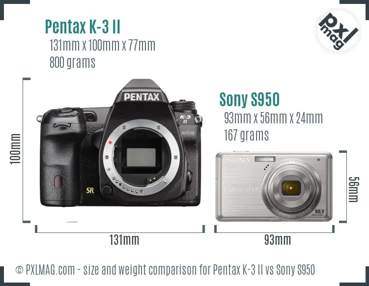 Pentax K-3 II vs Sony S950 size comparison