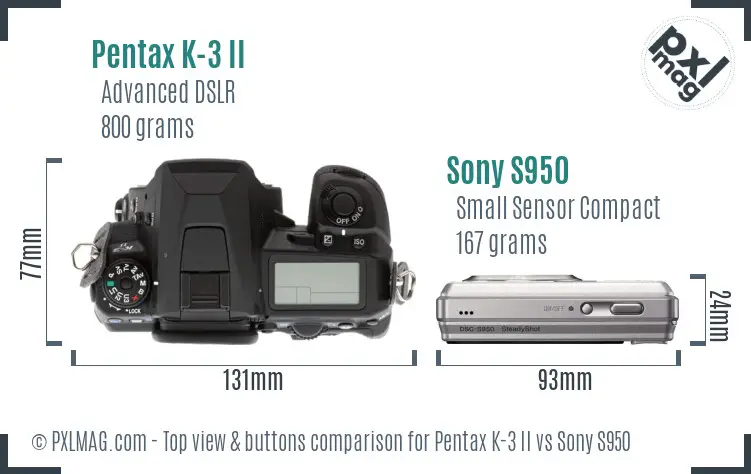 Pentax K-3 II vs Sony S950 top view buttons comparison