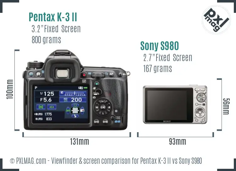 Pentax K-3 II vs Sony S980 Screen and Viewfinder comparison