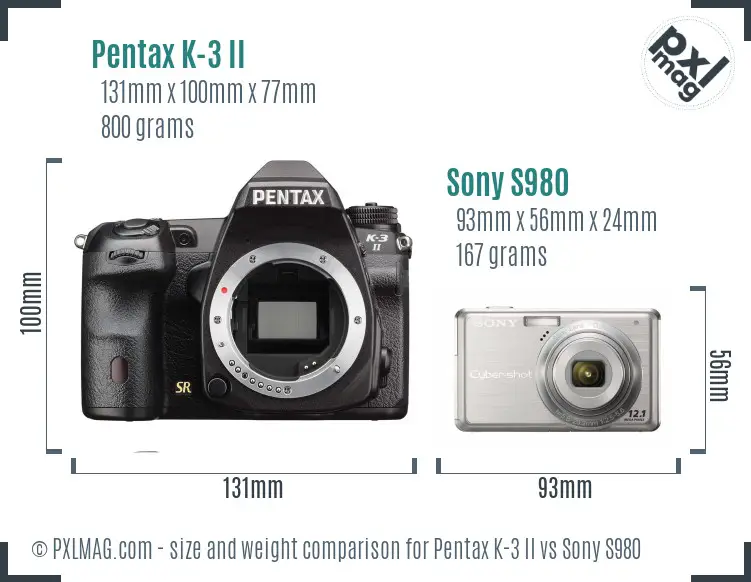 Pentax K-3 II vs Sony S980 size comparison