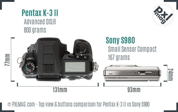 Pentax K-3 II vs Sony S980 top view buttons comparison