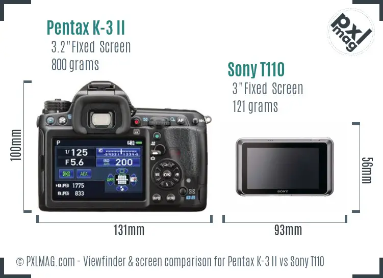 Pentax K-3 II vs Sony T110 Screen and Viewfinder comparison