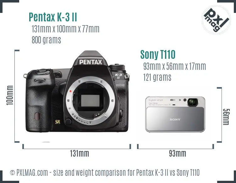 Pentax K-3 II vs Sony T110 size comparison