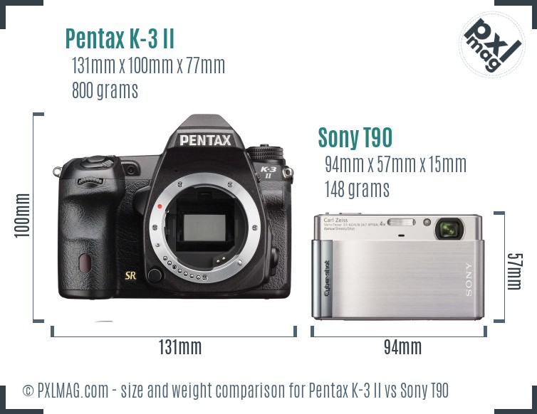 Pentax K-3 II vs Sony T90 size comparison