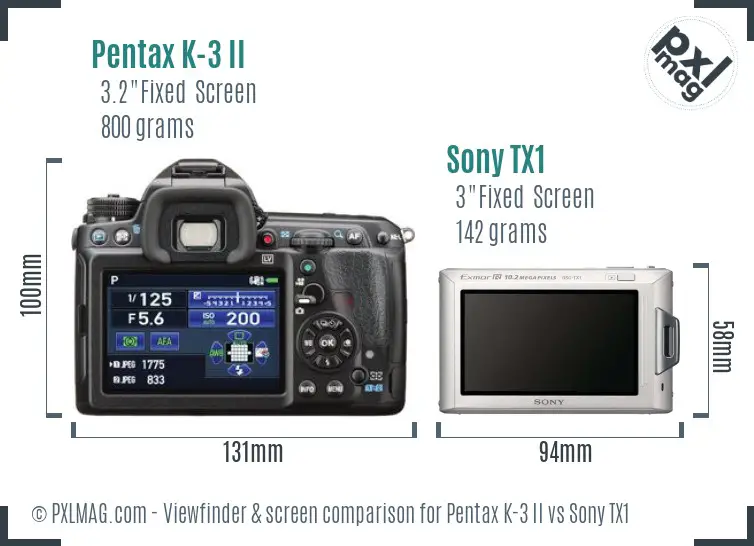 Pentax K-3 II vs Sony TX1 Screen and Viewfinder comparison