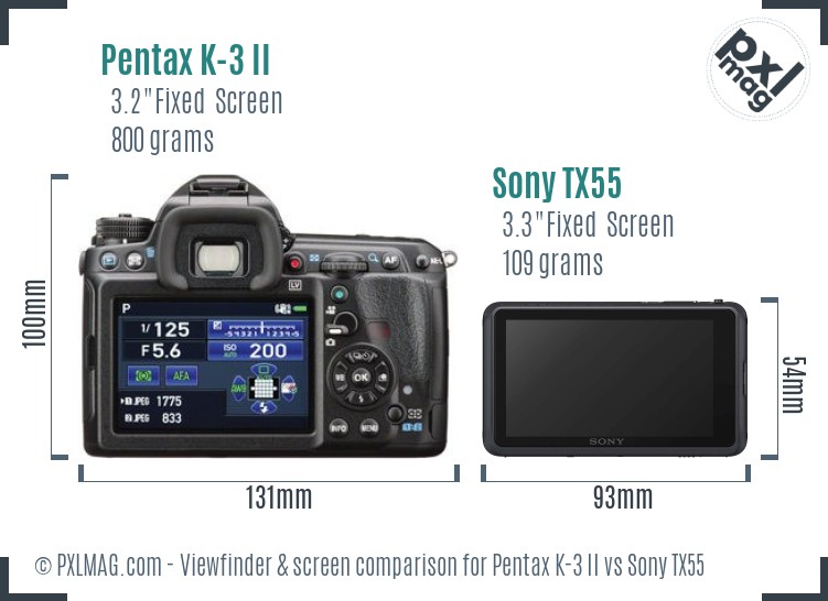 Pentax K-3 II vs Sony TX55 Screen and Viewfinder comparison