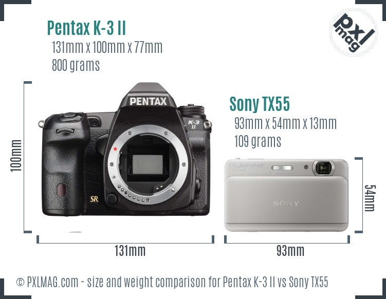 Pentax K-3 II vs Sony TX55 size comparison