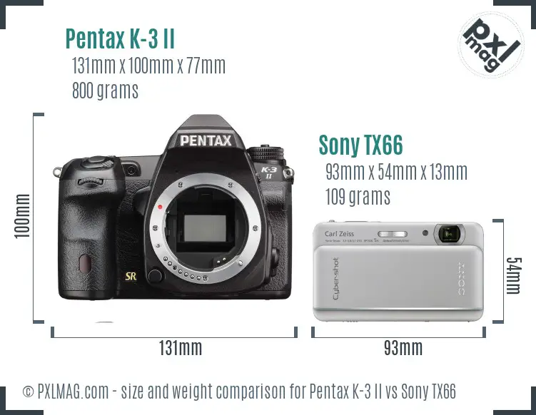 Pentax K-3 II vs Sony TX66 size comparison