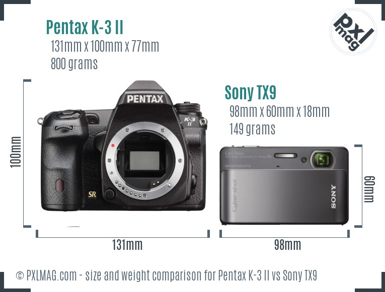 Pentax K-3 II vs Sony TX9 size comparison Pentax K-3 II vs Sony TX9 size comparison