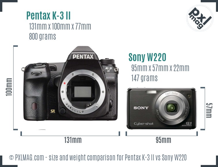 Pentax K-3 II vs Sony W220 size comparison