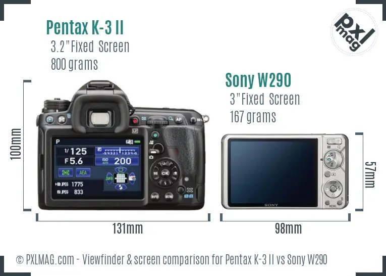 Pentax K-3 II vs Sony W290 Screen and Viewfinder comparison