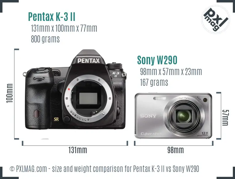 Pentax K-3 II vs Sony W290 size comparison