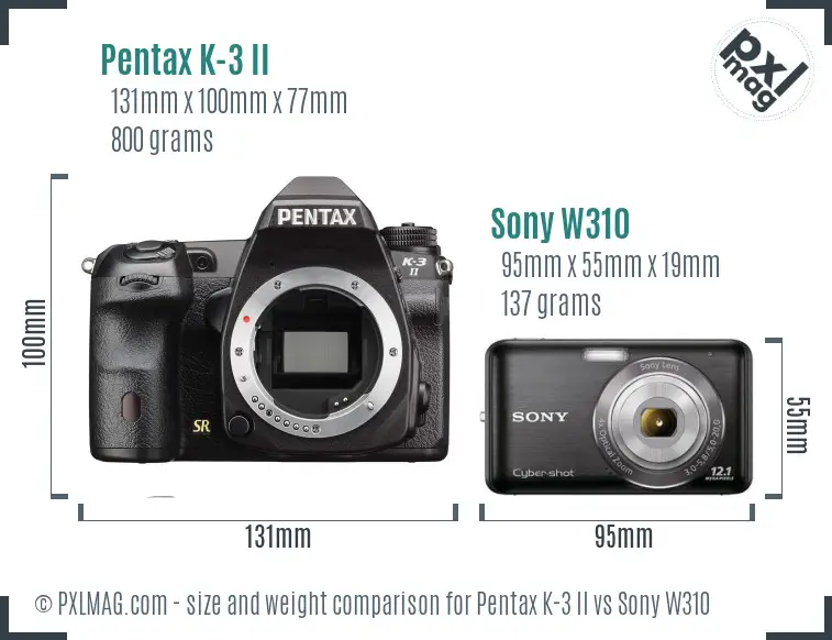 Pentax K-3 II vs Sony W310 size comparison