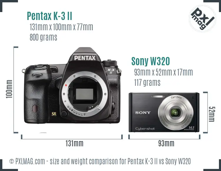 Pentax K-3 II vs Sony W320 size comparison