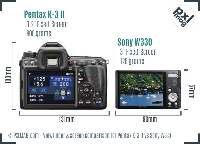 Pentax K-3 II vs Sony W330 Screen and Viewfinder comparison