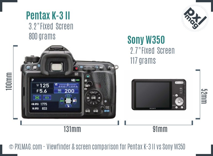 Pentax K-3 II vs Sony W350 Screen and Viewfinder comparison