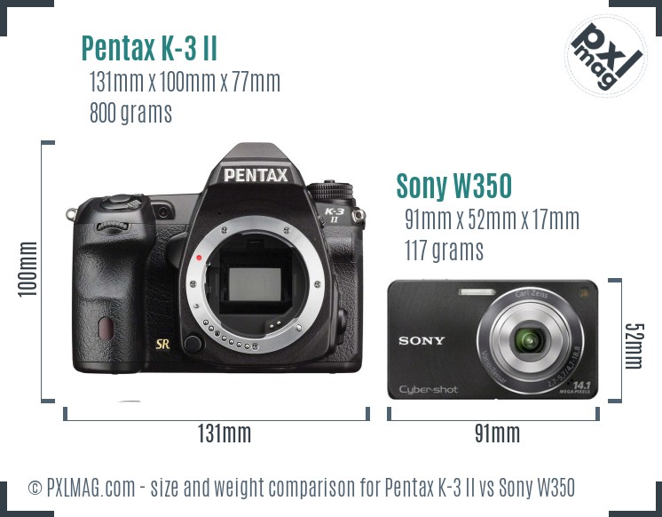 Pentax K-3 II vs Sony W350 size comparison Pentax K-3 II vs Sony W350 size comparison