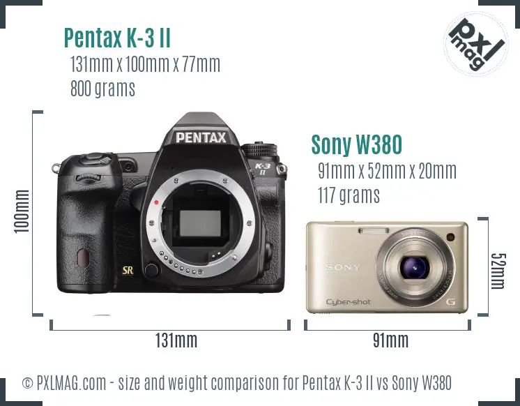 Pentax K-3 II vs Sony W380 size comparison